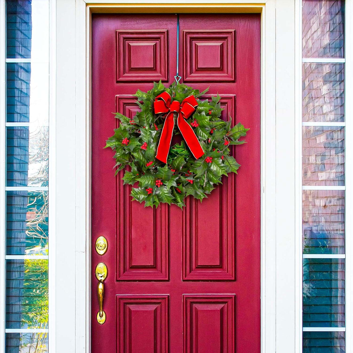 Whaline Red Berry Christmas Garland 7.2Ft Artificial Burgundy Berry with Green Leaves Garland Realistic Christmas Hanging Vine Wreath for Xmas Winter Holiday New Year Fireplace Door Frame Decoration - Image 5