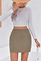 Wenrine Womens Corduroy Mini Skirt High Waisted