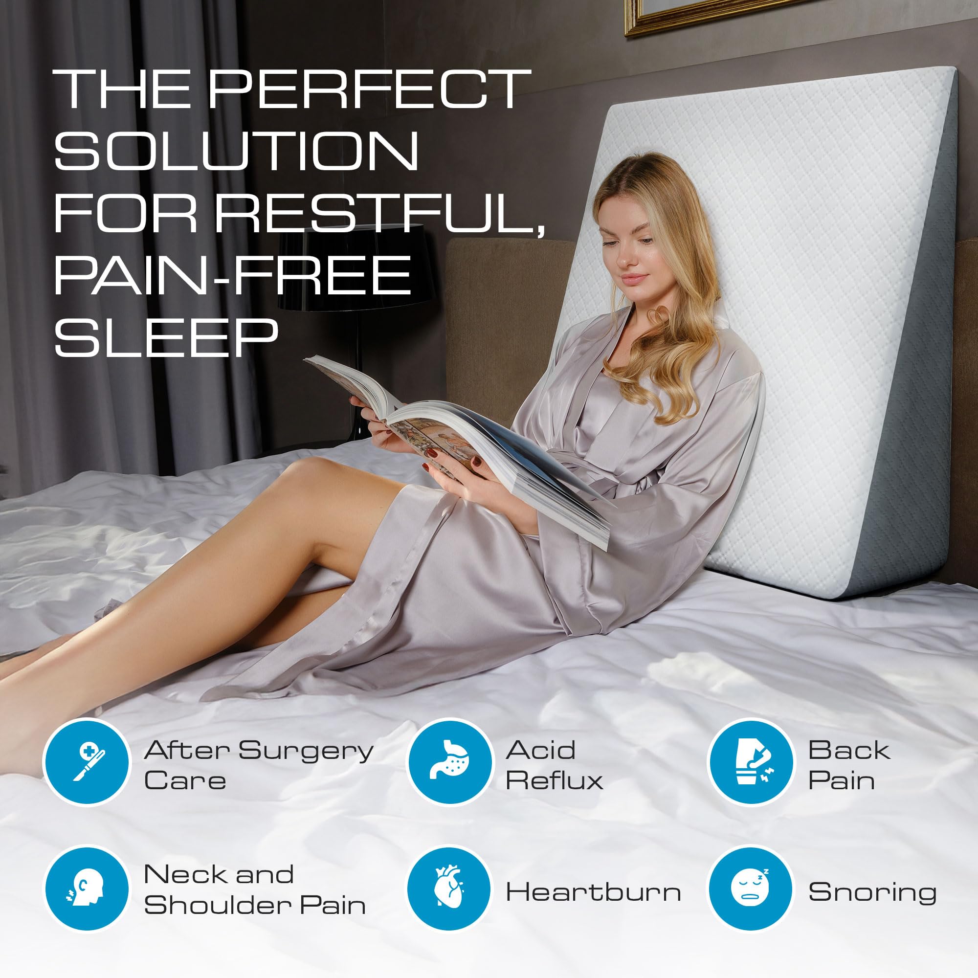 Kolbs Extra Wide Bed Wedge Pillow | Super Large, Memory Foam Top and Jacquard Cover | for Sleeping Acid Reflux GERD (7.5 Inch Height (31 x 33 x 7.5))