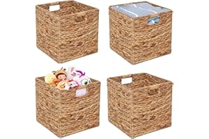 JGJCYO9 Storage Baskets 11x11inch Cube Baskets 4 pcs Baskets,Foldable Handwoven Water Hyacinth Laundry Organizer,Cube Storage Baskets