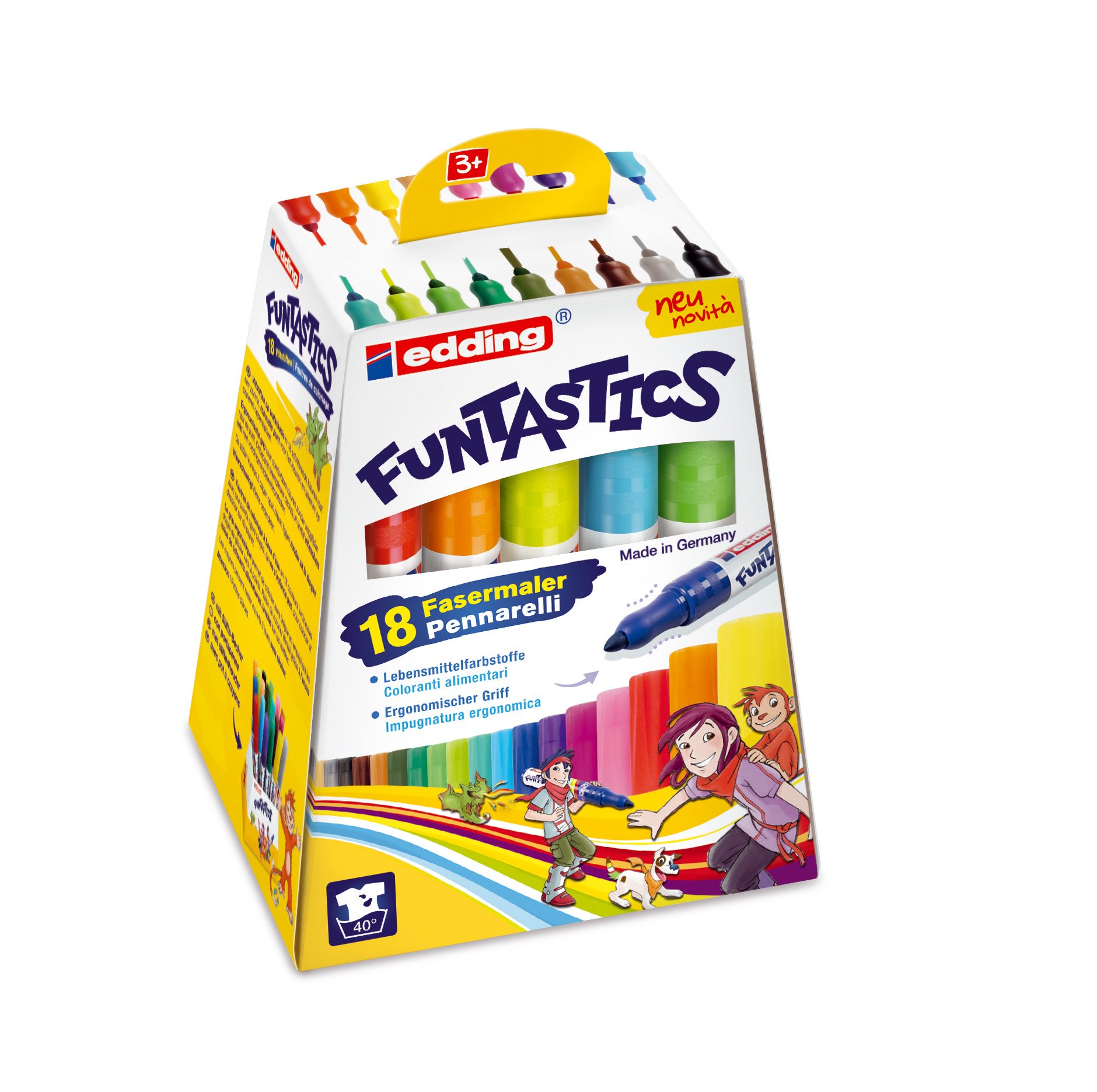 edding 14 FUNTASTICS - colouring pens for children - set of 18 - round nib 3 mm - for colouring fun on light-coloured paper and card - washable from skin and textiles