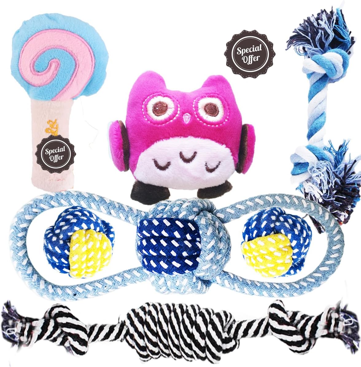 Dog Toys Puppy Teething Toys Small Dog Chew Toys Small Breed Dog Toys 5 Pcs（4 Donuts & 1 Hamburger