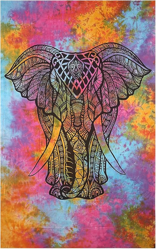 Amazon Com Elephant Multi Color Tie Dye Cotton Handmade Tapestry