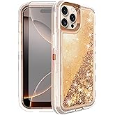 Asuwish Phone Case Compatible with iPhone 16 Pro Max 6.9 inch Screen Protector Bling Liquid Glitter Clear Hybrid TPU Military Grade Protective Cell Cover i Phone16 16Pro i16 ProMax 16ProMax Rose Gold