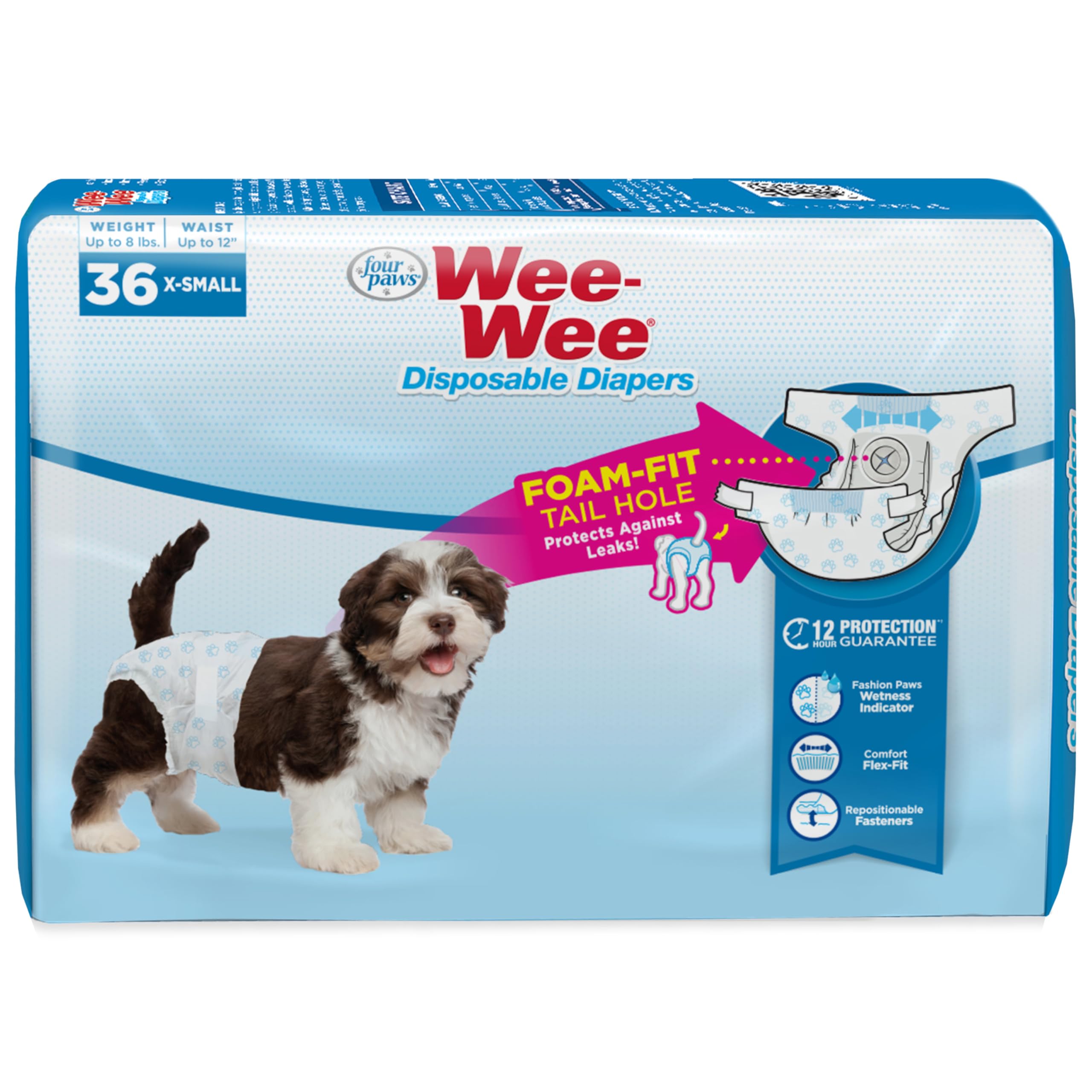 Four Paws Wee-Wee Super Absorbent Disposable Adjustable Dog Potty Training Diapers, Leak-Proof Protection for Puppies and Small Dogs, Extra Small, 36 Count