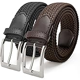 FAIRWIN Men's Stretch Belt - 2 Pack Braided Design for Golf, Work & Casual Wear, Comfortable Elastic Waist Belt for Men