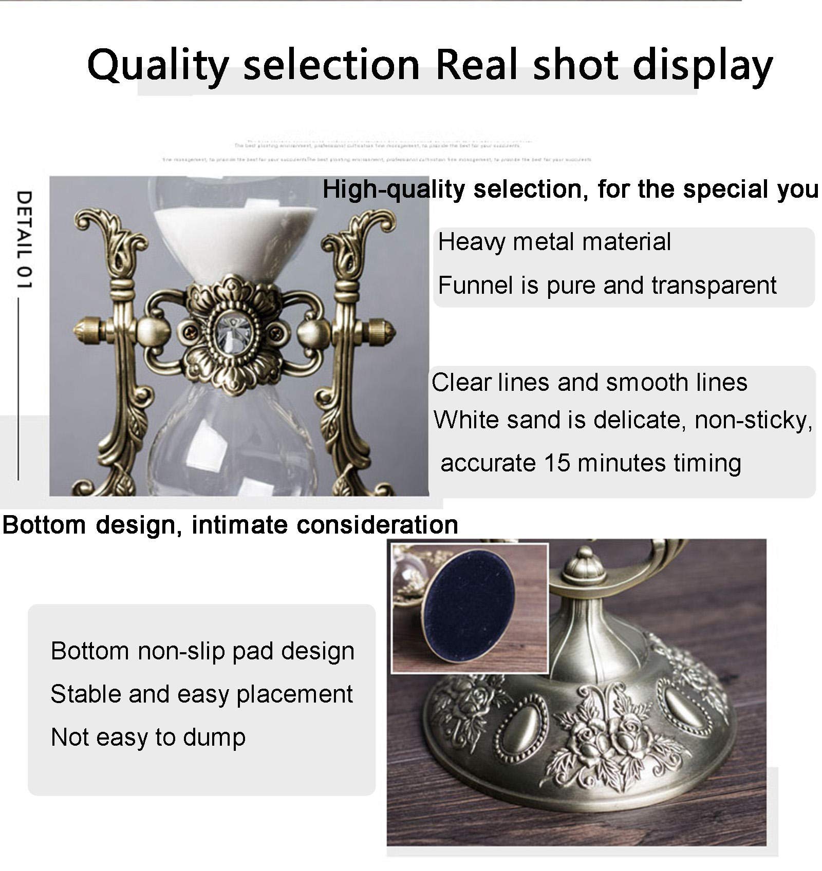 Hourglass Timer, 15 Minutes Embossed Golden Hourglass Timer,Used for Vintage Home Decoration, Office/Desk Decoration, Kitchen Wedding Gifts (P1-G42U-8VJR)