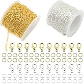 VIKKSAER 2 Rolls Total 65.6 Feet Oval Cable Chain, Gold and Silver Metal Iron Necklace Chains, Replace for Jewelry Making DIY Craft Jewelry Findings