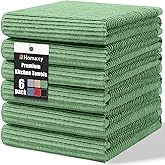 Homaxy Premium Kitchen Towels (18"x 28", 6 Pack), Large 100% Cotton Kitchen Hand Towels, Ultra Absorbent Ribbed Terry Tea Towels Set with Hanging Loop, Grass Green