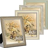 Vittanly 8x10 Picture Frame Set of 4, Vintage Photo Frame for Wall or Tabletop, Display 5x7 Pictures with Mat or 8x10 without Mat, Rustic Farmhouse Home Decor, Multicolour
