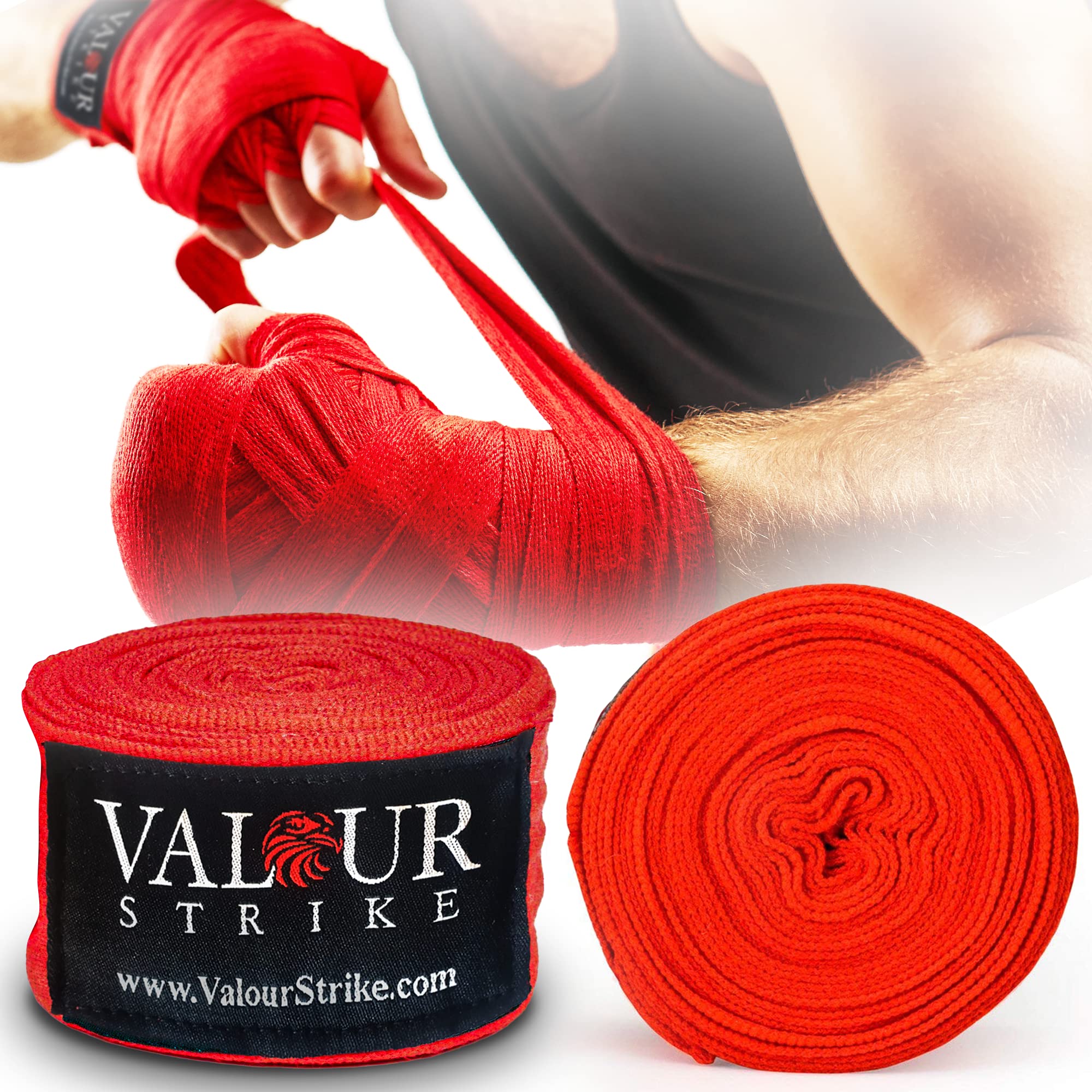 Valour Strike Boxing Hand Wraps | Red Mexican Boxing Wraps for Wrist Support in Muay Thai Kickboxing MMA or Combat Sports | Wrist Wrap for Men Women & Kids | Pro 4.5m Boxing Wrap