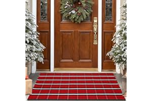 Ouddy Mode Christmas Door Mat Outdoor, 27.5'' X 43'' Black and Red Buffalo Plaid Outdoor Rug Christmas Doormat for Home Patio Front Porch Laundry Living Room Xmas Decor