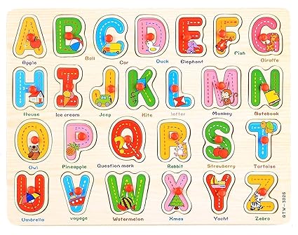Lodestone Wooden English Alphabet Toys with Knobs (Multi Color)
