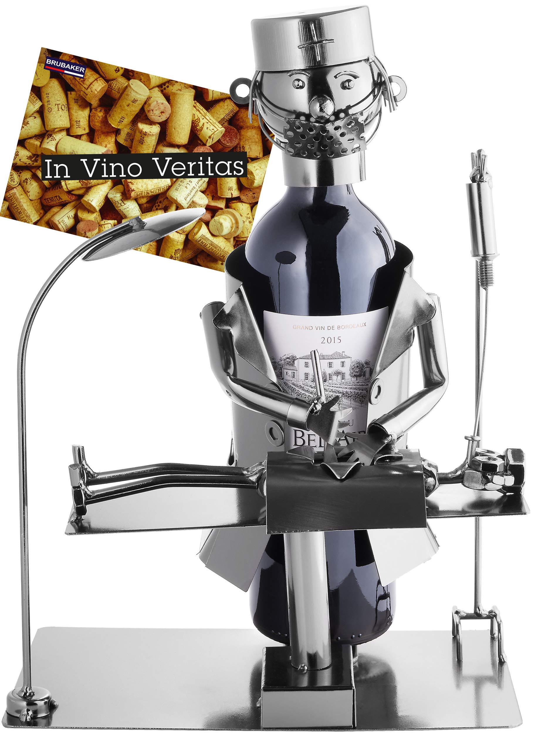 BRUBAKER Wine Bottle Holder Surgeon Metal Sculpture including Gift Card