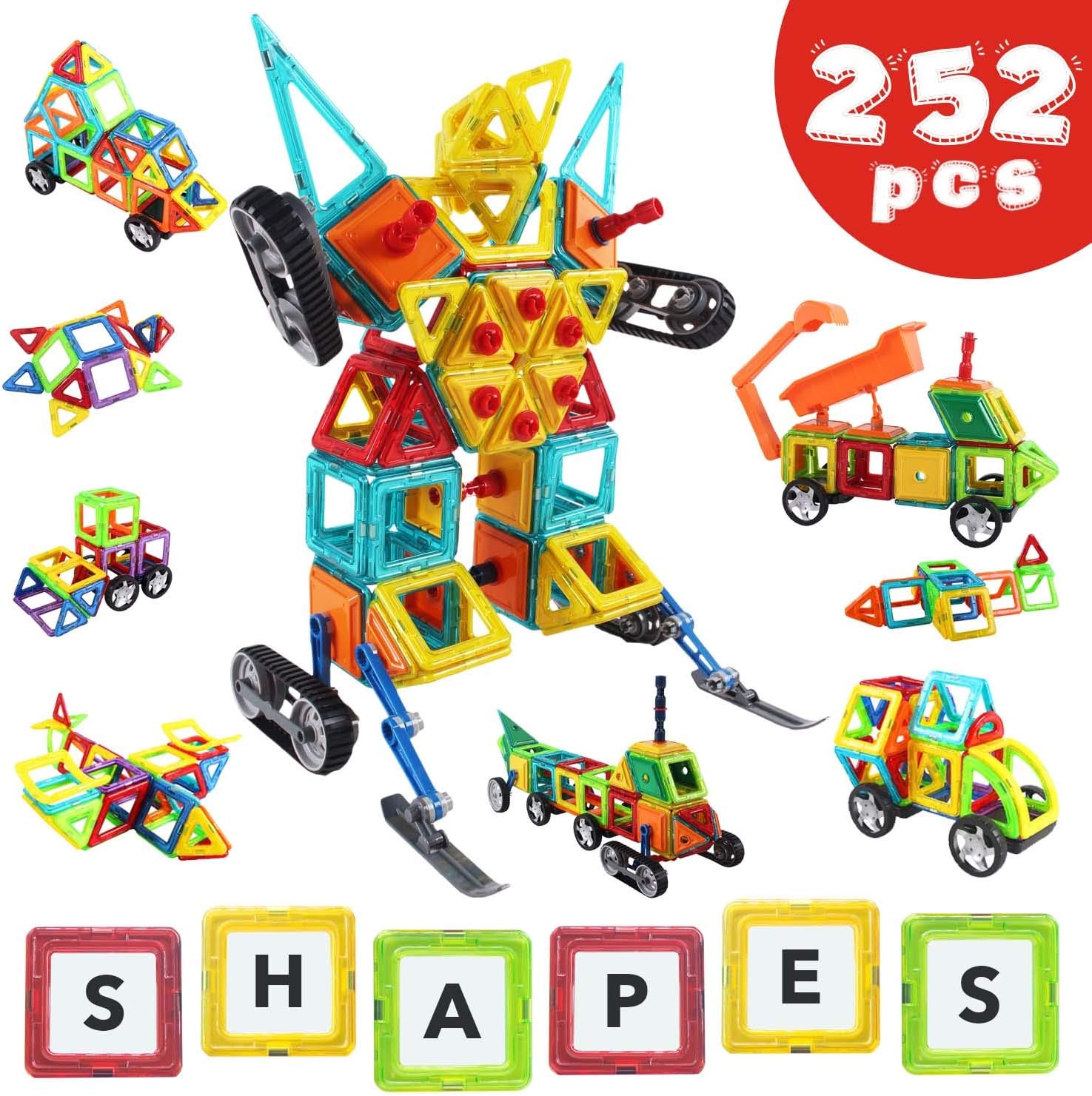 Livewell Magnetic Building Blocks 252 piece Expansion Pack - Set by Magnet Shapes, Educational Toys for Boys & Girls, Toddlers & Up. Creative Toy Uses Magnets & Tiles for Construction