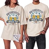 Oktoberfest Shirt Vintage Beer Graphic Men Women Short Sleeve Tee Tops | Multiple Beer Pattern Prints Oversized Short Sleeve Tops Beige and Vintage Washed Black Fabric