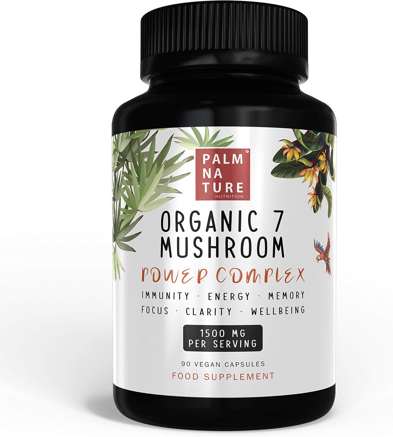 Palm Nature 7 Mushroom Complex, High Strength Extracts Not Powders, 30% Beta-Glucans, 90 Capsules, 1500mg Per Serving