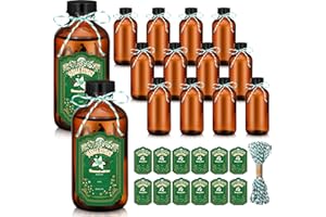 Uiifan 12 Pack Amber Glass Bottles Boston Round Sample Bottles Glass jars with Lids Dark Vanilla Extract and 12 Pcs Christmas Green Snowflakes Stickers for Gift Beans(2 oz)
