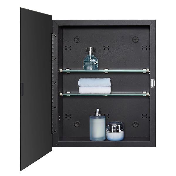 IDYLLOR BLACK BATHROOM MEDICINE CABINET WITH BEVELED EDGE MIRRORED DOOR 14 X 18 INCH, RECESSED OR SURFACE MOUNT, WITH ADJUSTABLE GLASS SHELVES