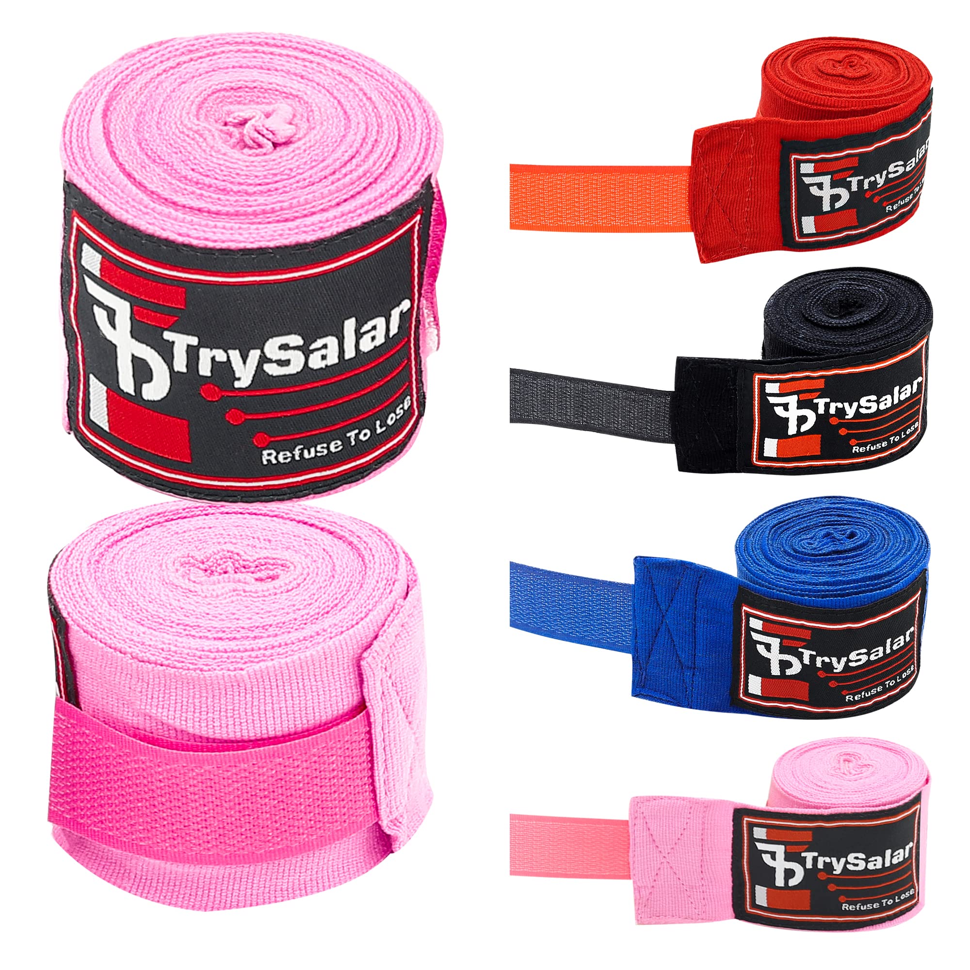 Boxing Hand Wraps Inner Gloves 4.5 & 2.5 Meter Elasticated Woven Bandages, Thumb Loop Wrist & Knuckle Protection Straps for Muay Thai MMA Kickboxing Martial Arts Weightlifting Men Women Kids (4.5Pink)