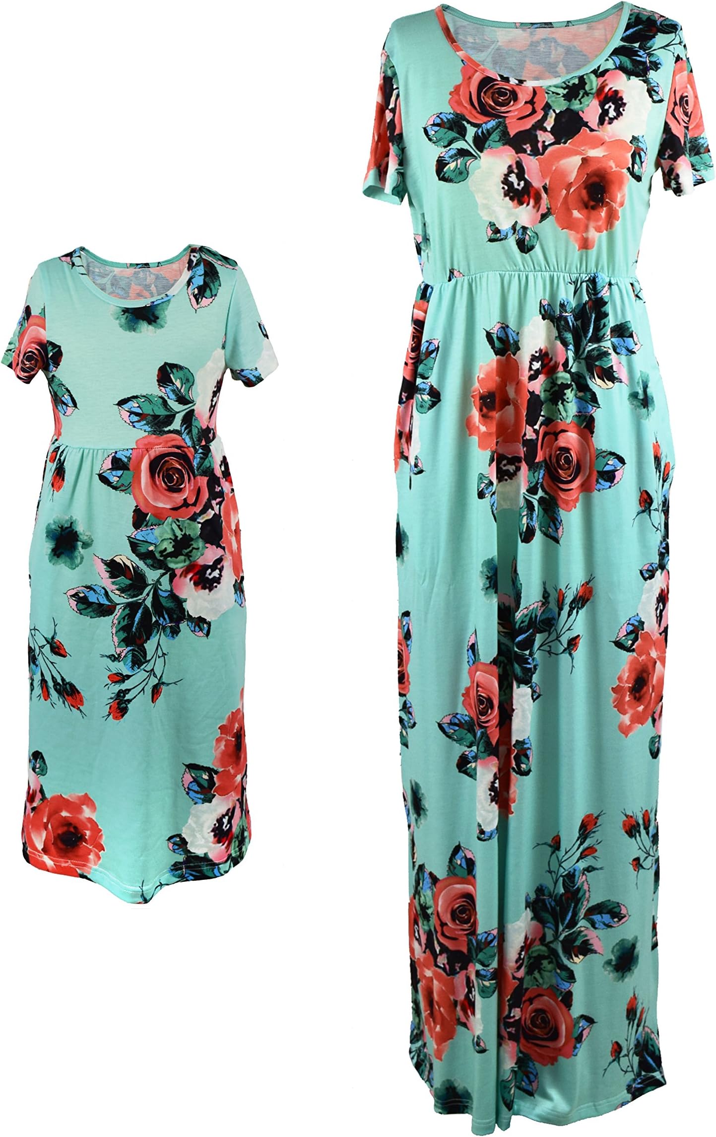 FelinSoul Mother Daughter Short Sleeve Family Matching Floral Maxi Dress Sets