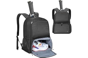 DSLEAF Tennis Bag Holds 2 Rackets, Tennis Backpack with Separate Ventilated Shoe Compartment Up to Mens 13 for Tennis/Pickleb