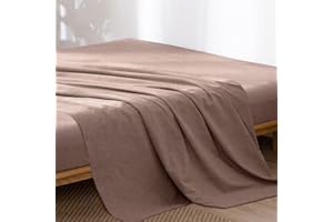 MooMee Flat Top Sheet Only 100% Washed Cotton Linen Like Textured Breathable Durable Soft Comfy (Mauve Brown, Queen)