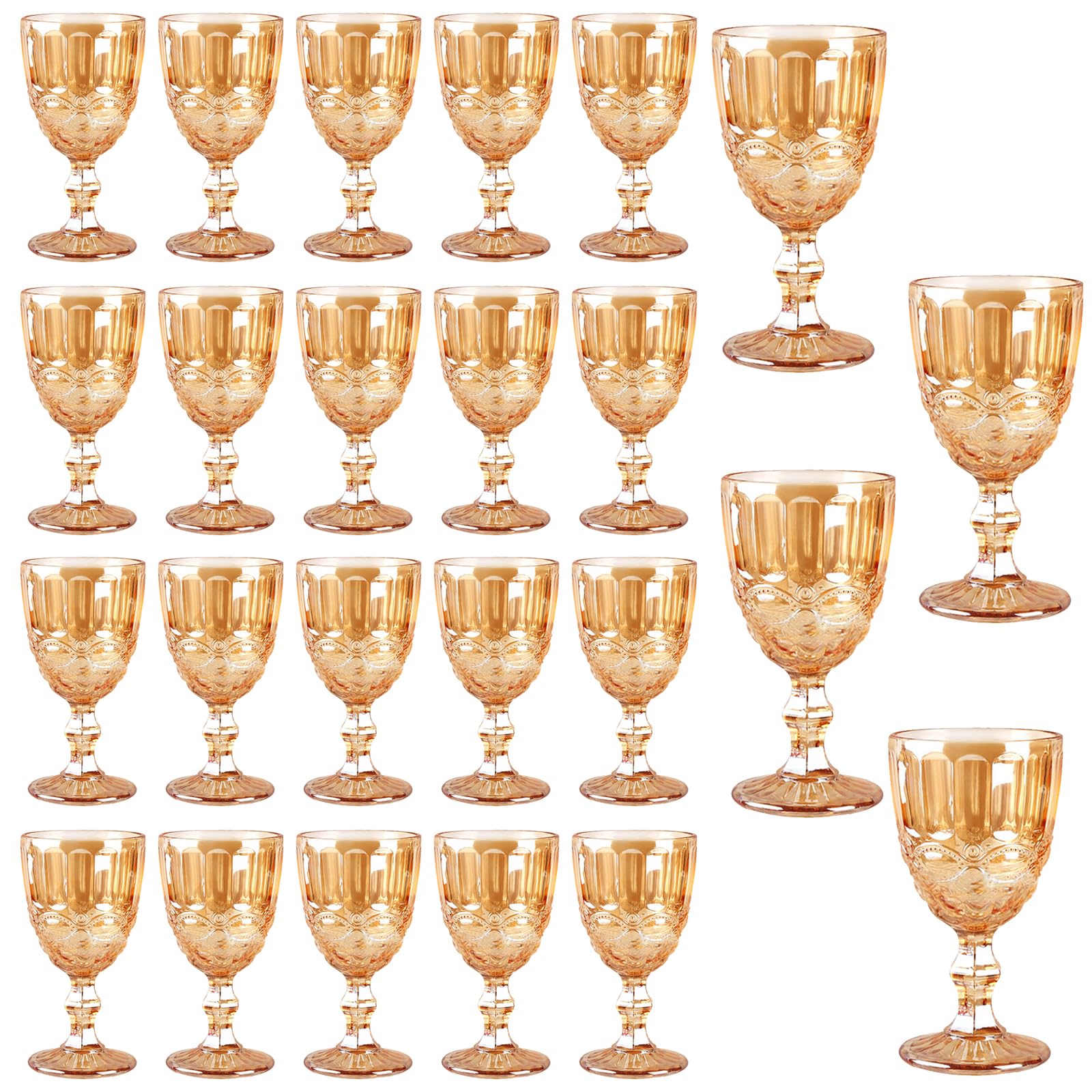 Photo 1 of 24 Pcs Vintage Wine Glasses, 10 Ounces Colored Glass Water Goblets, Unique Embossed Pattern High Clear Stemmed Glassware Wedding Party Bar Glass Drinking Cups, Floral Amber Glasses Set of 24