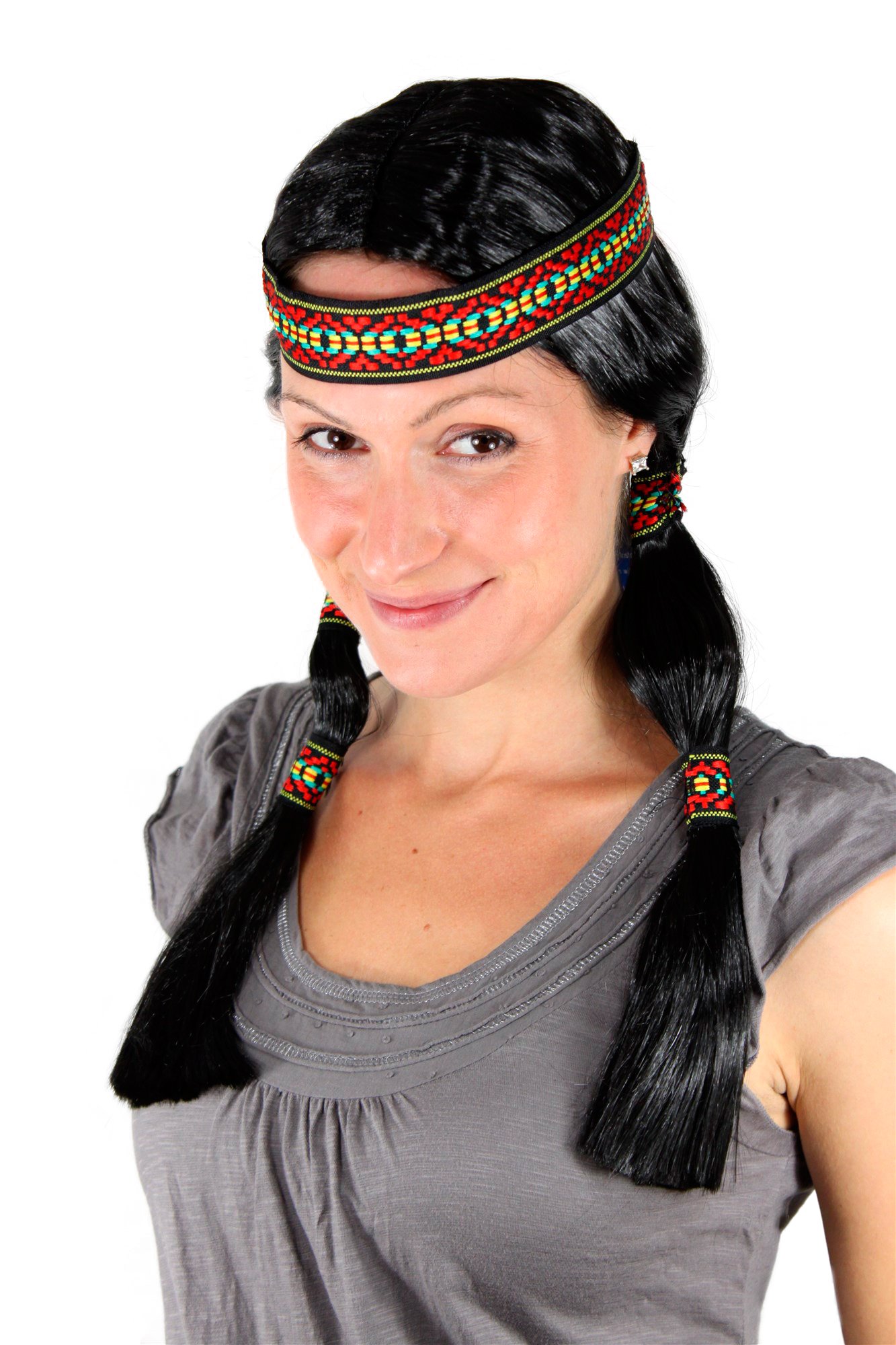 Party/Fancy Dress/Halloween woman's ladies wig with headband (not fixed to wig) and braids woman Native American Wild West inspired LM3043-P103