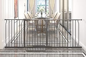 COSEND Extra Wide Baby Gate Tension Indoor Safety Gates Black Metal Large Pressure Mounted Pet Gate Walk Through Long Safety Dog Gate for The House Doorways Stairs (71.65"-76.38"/182-194CM, Black)