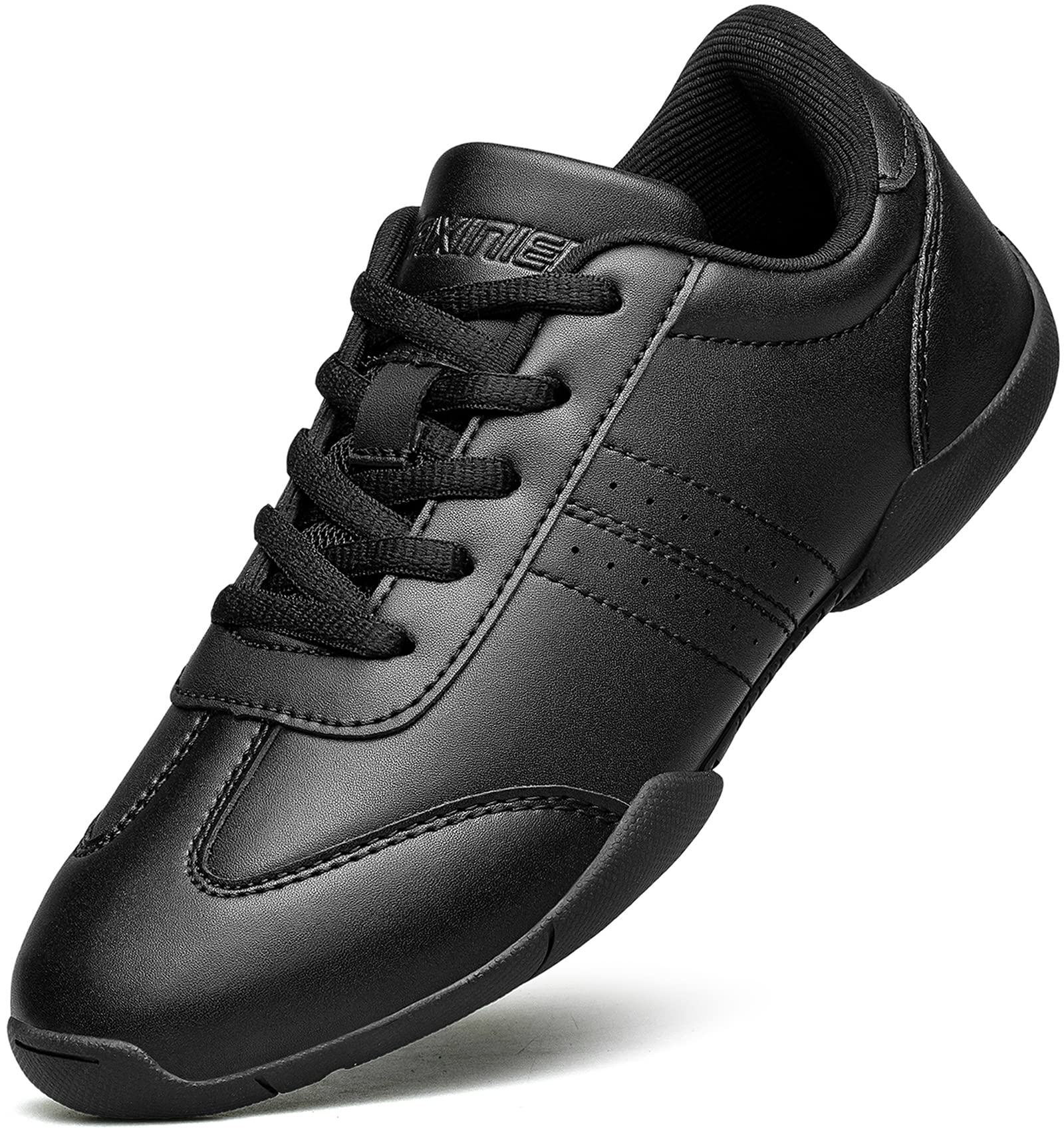 BAXINIER Youth Girls Black Cheerleading Dancing Shoes Athletic Training Tennis Walking Breathable Competition Cheer Sneakers - Black 4 Big Kid Image