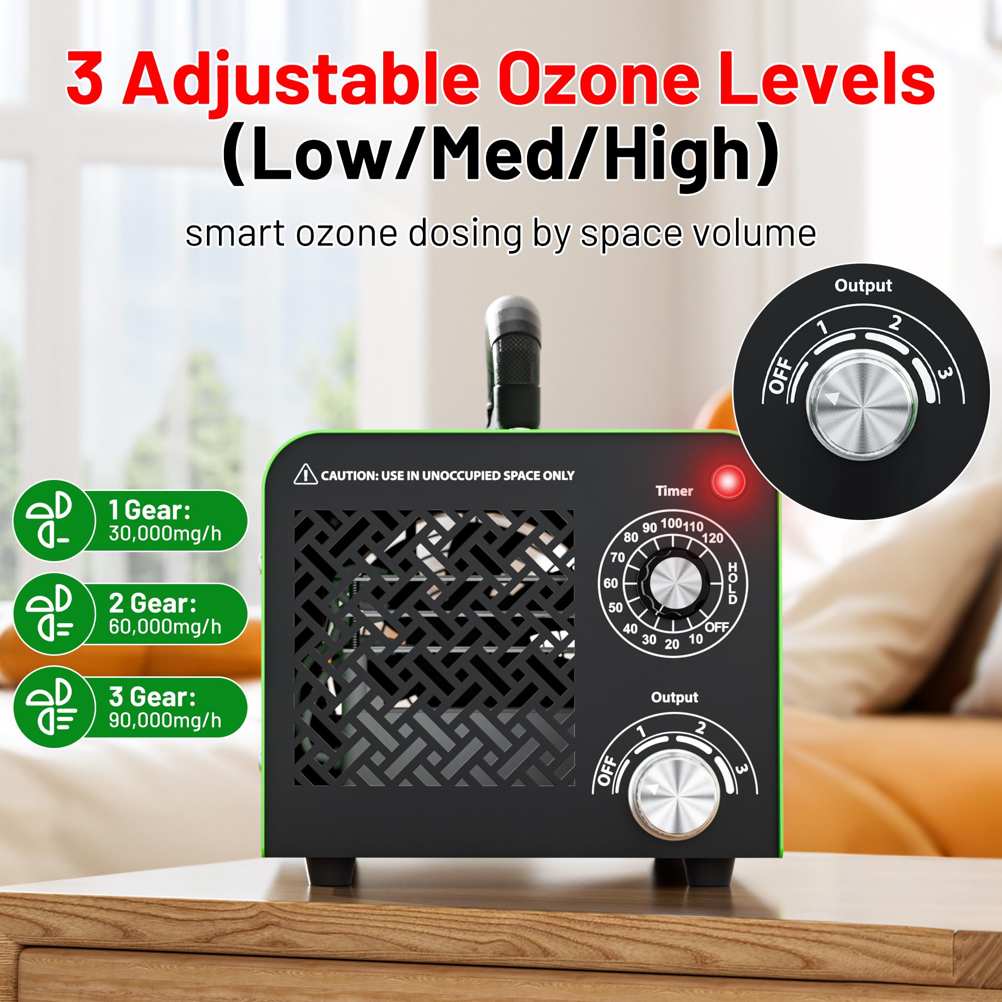 Ozone Generator 90,000mg, Upgraded Triple-Layer Ozone Output Board–Ozone Machine For Areas up to 5,500 sq. ft,Industrial & Home O3 Air Purifier for Home,Rooms, Smoke, Cars,and Pet (Green)