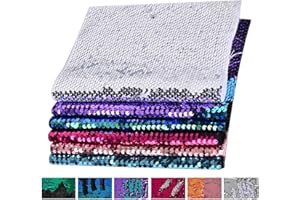 Memogizz 12pcs A4 Size One-Side Reversible Glitter Sequin Fabric, 6 Colors Sensory Items Stimulation Craft for Kids, Hobby Craft Fabric Sheets(A4 Size)