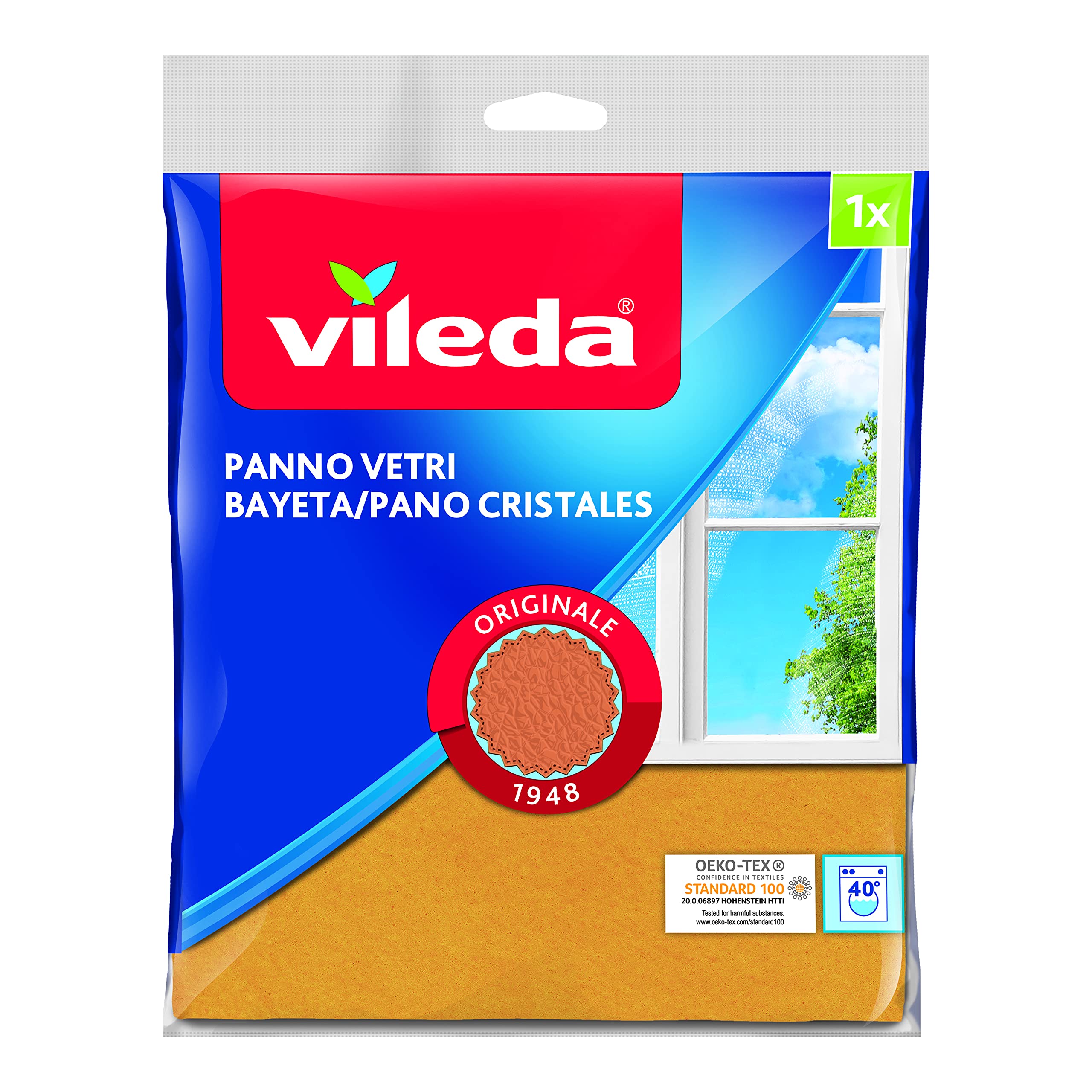 Vileda Cloth Classic and Traditional Glass Cleaner, Deep Without Leaving Streaks and Lint. Pack of 1