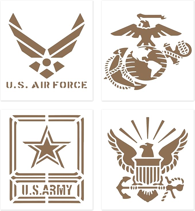 Military Stencils - US Air Force | Marine Corps | Army | Navy - 8.9" x 7.35" 4 Pack American ...