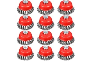 SHITIME 4" Wire Wheel Cup Brush, Coarse Twisted Knotted Wire Wheel for Angle Grinder, 5/8 Inch-11 Threaded Arbor, 0.020" Carbon Steel Wire Brush for Grinder, Heavy Cleaning Rust, Abrasive. (12)