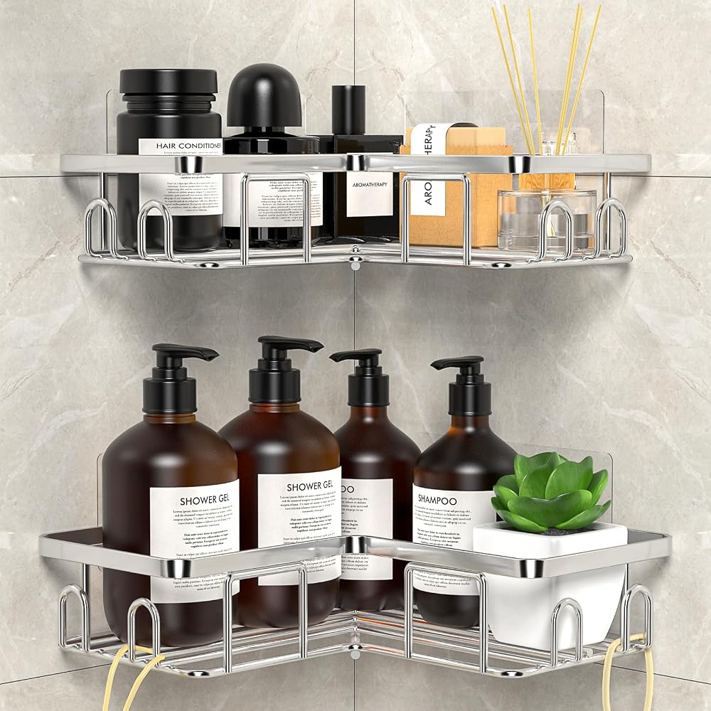 UUlioyer Corner Shower Caddy 2-Pack Stainless Steel No Drilling