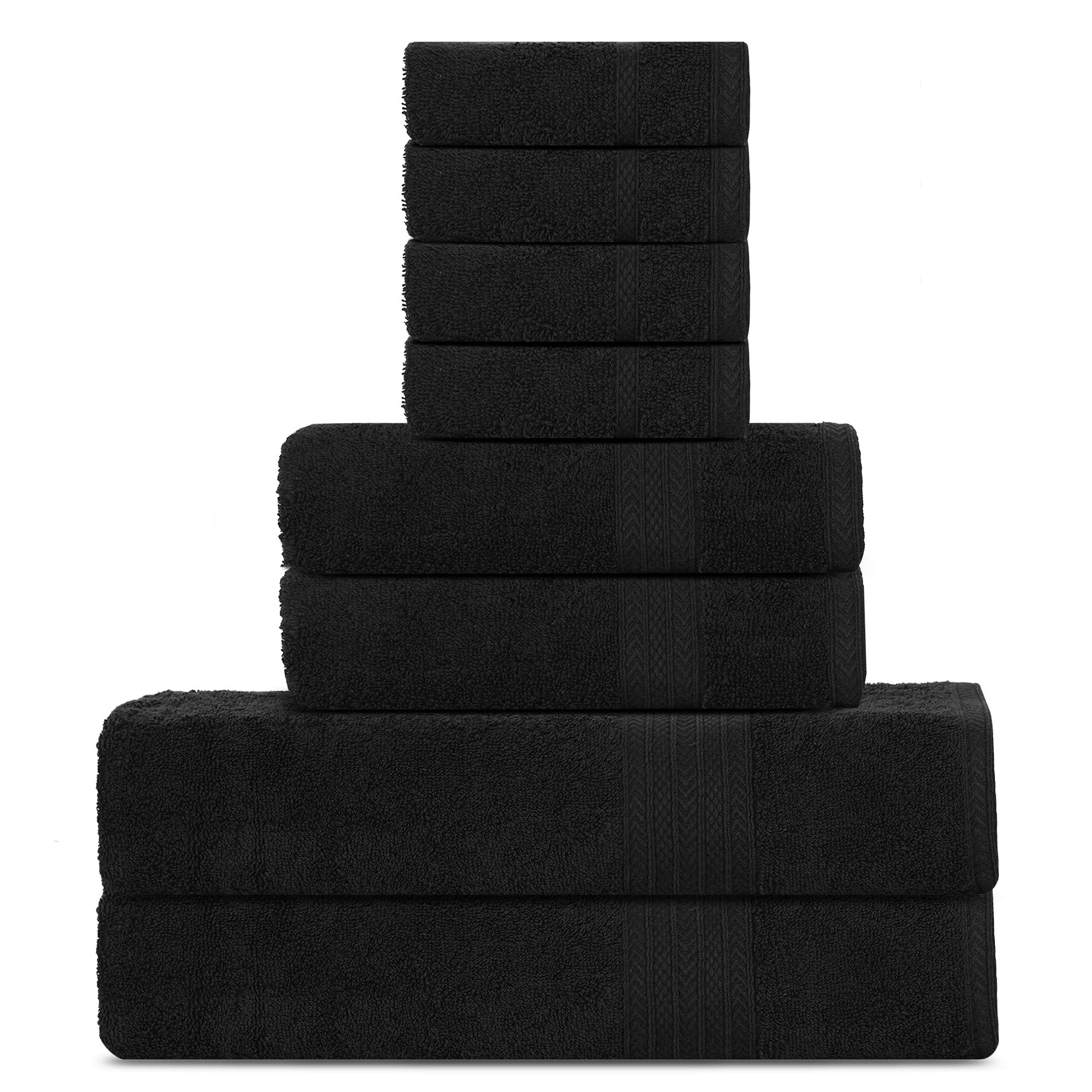 Supreme Premium Cotton Luxury Towels Set by Sweet Needle, Black - 2 Bath Towel, 2 Hand and 4 Wash/Face - 500 GSM, Double Stitched, Strong Hem, Highly Absorbent for Bathroom & Hotel Use (8 Piece)