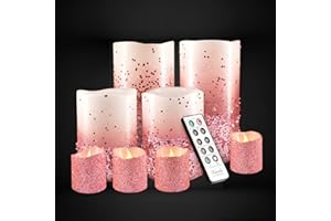 Furora LIGHTING Rose Gold Glittery LED Candles with Remote and Timer, 4 Pillars and 4 Votives Pack of 8, Real Wax Flameless Flickering Candles for Home Décor, Battery Included