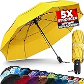 TUMELLA Strongest Windproof Travel Umbrella (Compact, Superior & Beautiful), Small Strong but Light Portable and Automatic Folding Rain Umbrella, Durable Premium Grip, Fits Car & Backpack