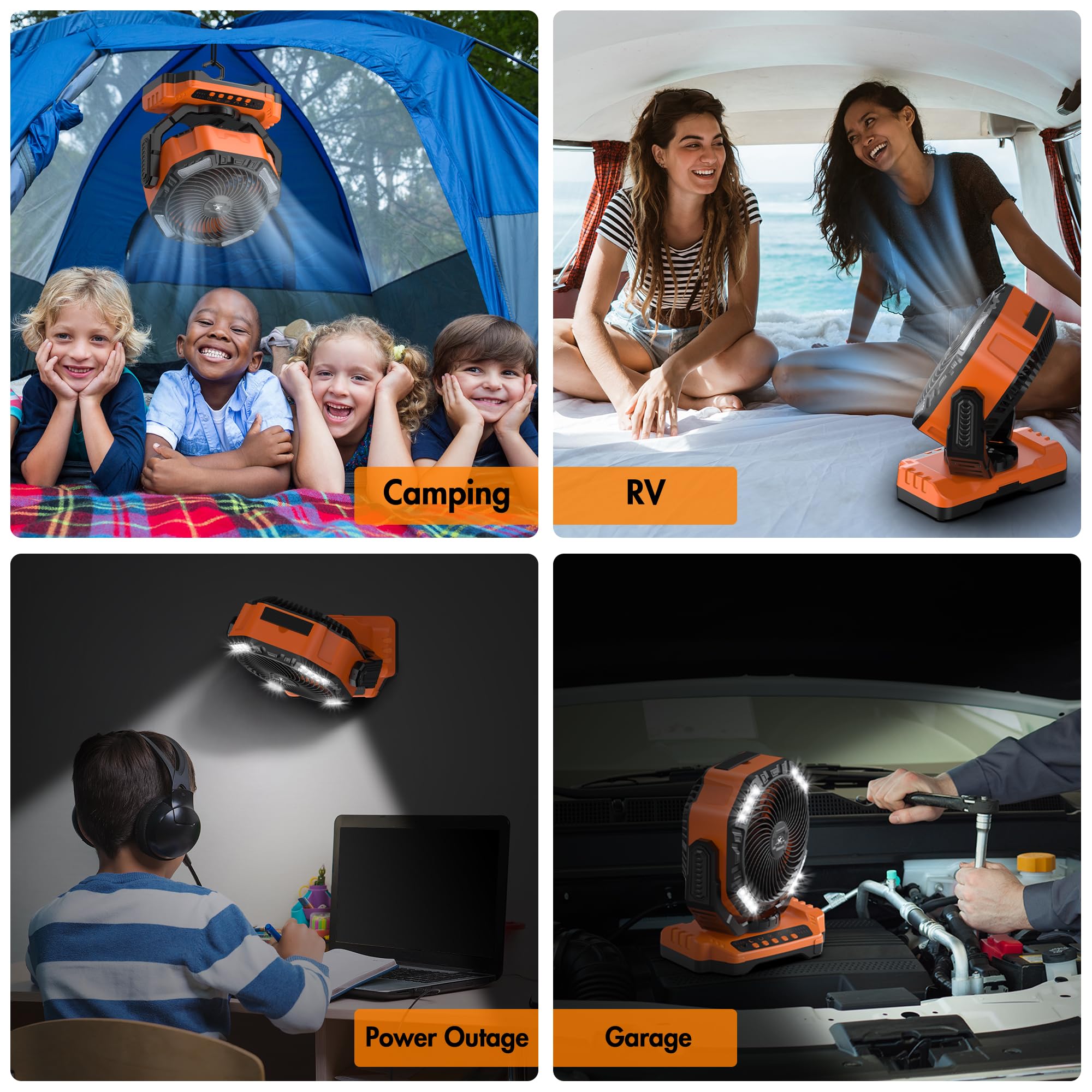 40000mAh Battery Powered Camping Fan - 136H Max Cooling, Rechargeable Battery Operated Oscillating Floor Fan with Charger, Remote & Hook, Portable for Tent Outdoor Patio Garage Hurricane Power Outage