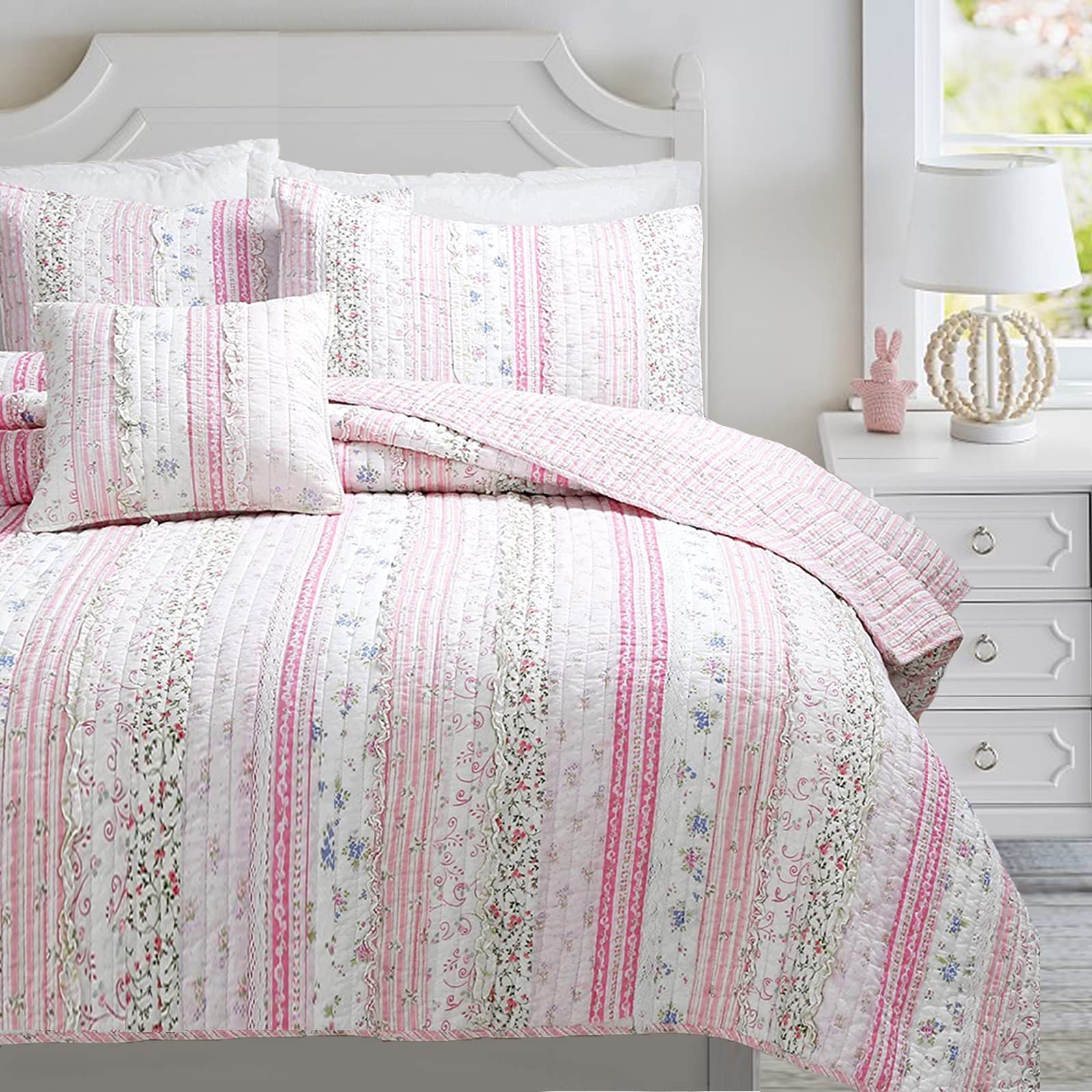 Cozy Line Home Fashions Pink Flower Lace Ruffle