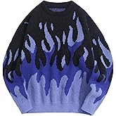 ZAFUL Men's Oversized Sweater Y2K Aesthetic Flame Graphic Crewneck Knit Pullover Unisex Casual Sweaters