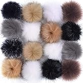 Coopay 16 Pieces Faux Fox Fur Pom Pom Balls DIY Fur Fluffy Ball with Elastic Loop for Hats Keychains Scarves Gloves Bags Charms Knitting Accessories (Popular Mix Colors)