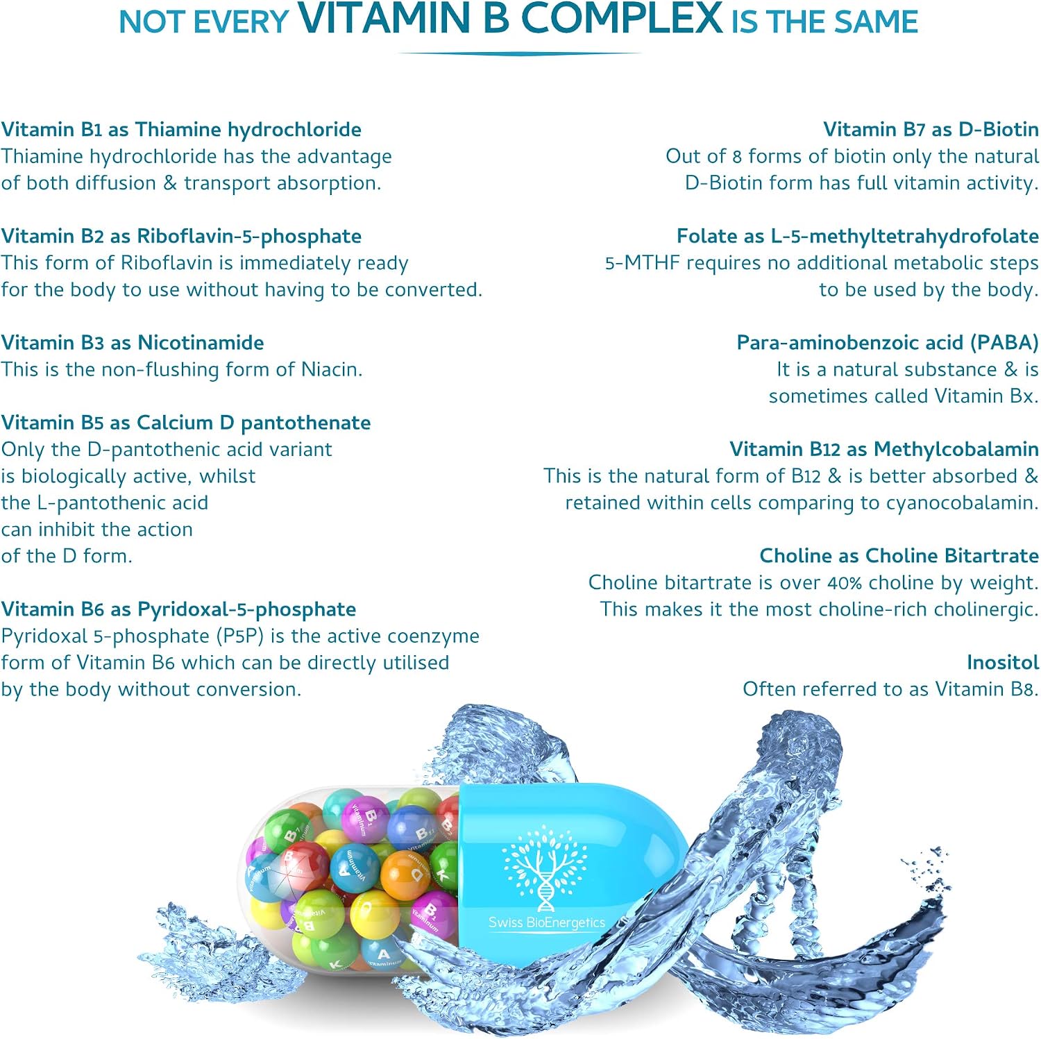 Vitamin B Complex Plus, 90 Capsules, Superior Methylated Formula with Added Choline, PABA & Inositol - Image 5