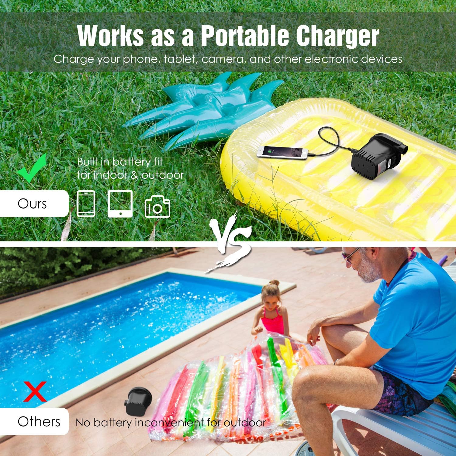 Rechargeable Air Pump, Dr.meter HT-420 Portable Electric Air Pump Quick-Fill Inflator Deflator Air Mattress Pump (Rechargeable Air Pump): Home & Kitchen