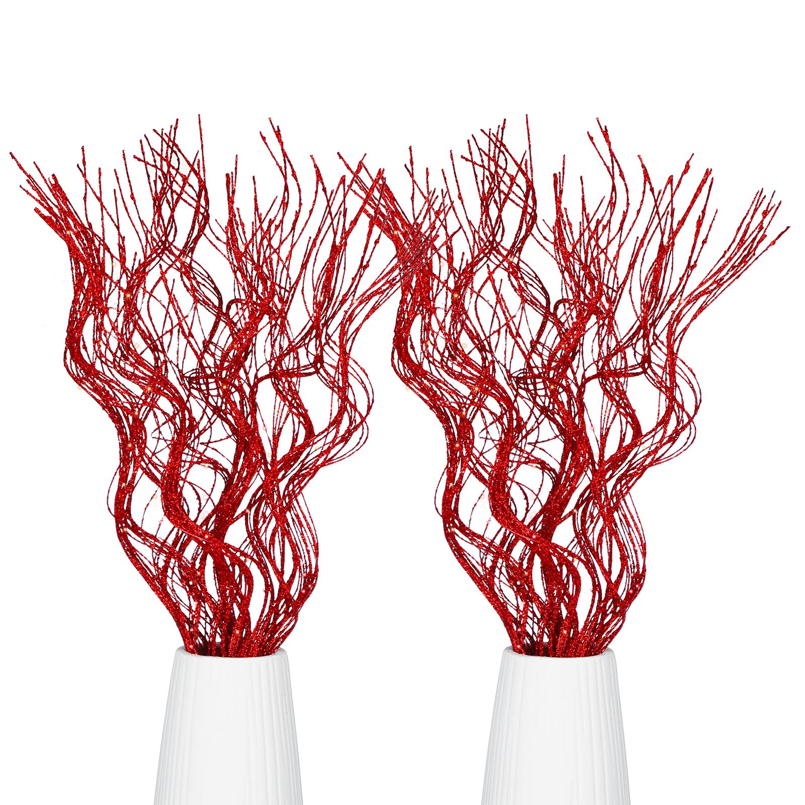 Geosar 50 Pcs Glitter Curly Ting Ting Branches for Christmas Tree Filler 18 Inch Decorative Vase Filler Branches Artificial Twigs for Xmas Decor Vases Garland Wreath Home Craft (Red)