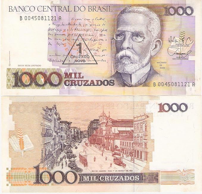 Rare Brazil 1000 Cruzados 1 Cruzado Novo Overprint Note Unc Multi Color Amazon In Toys Games