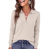 ANRABESS Long Sleeve Polo Sweaters for Women Pearl Button | Business Casual Work Office Pullover Tops, Basic Lightweight Comfy Knit, Fall Fashion Winter Layer Clothes