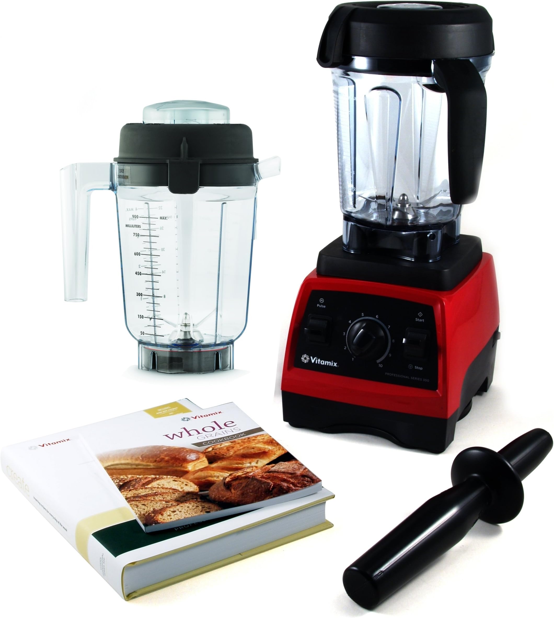 Vitamix CIA Professional Series 300 Ruby Red Blender With Wet Container, Dry Grains Container, and 2 Cookbooks